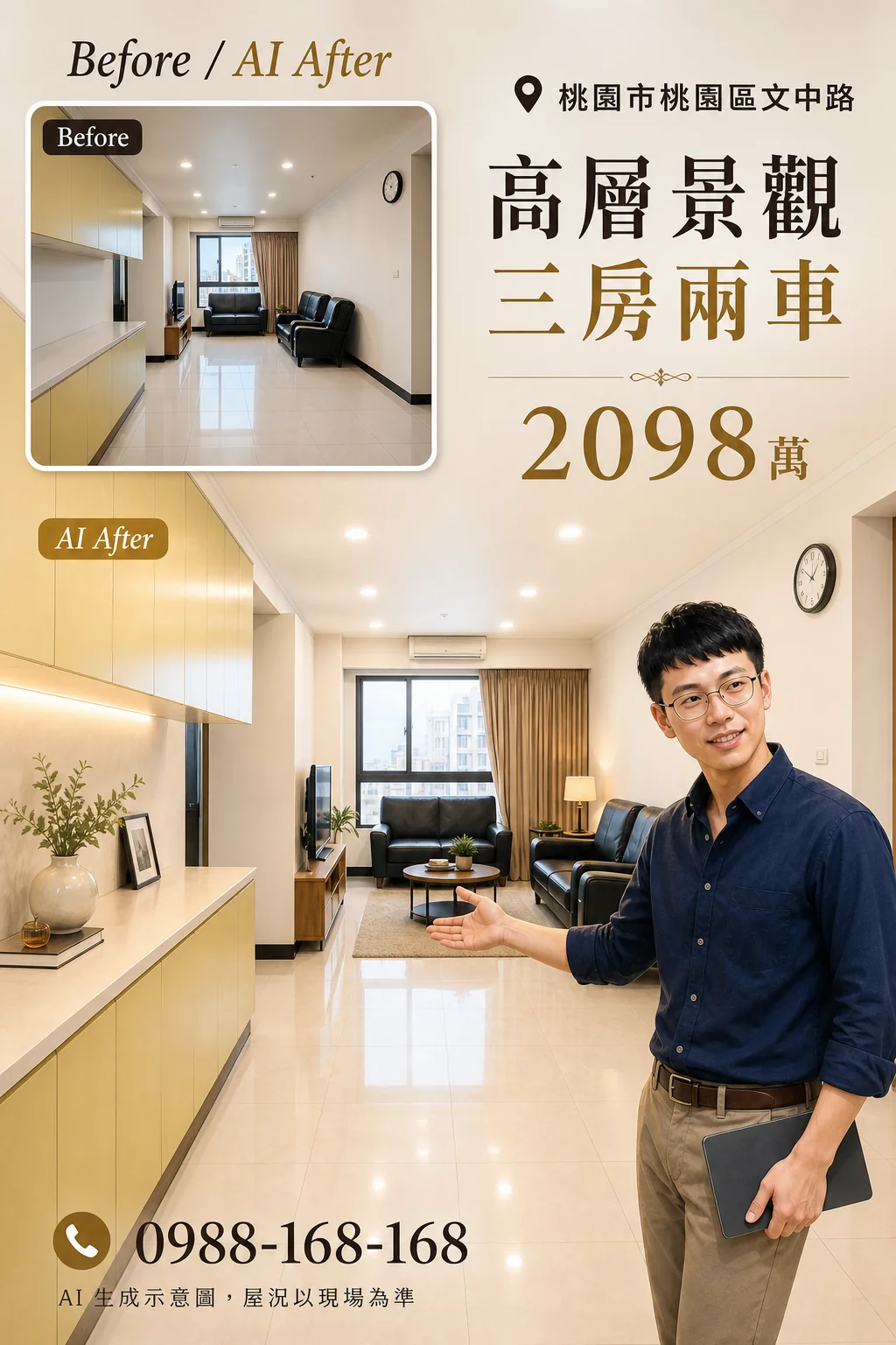 貼連結後自動生成的帶看成品範例（AI 生成示意）