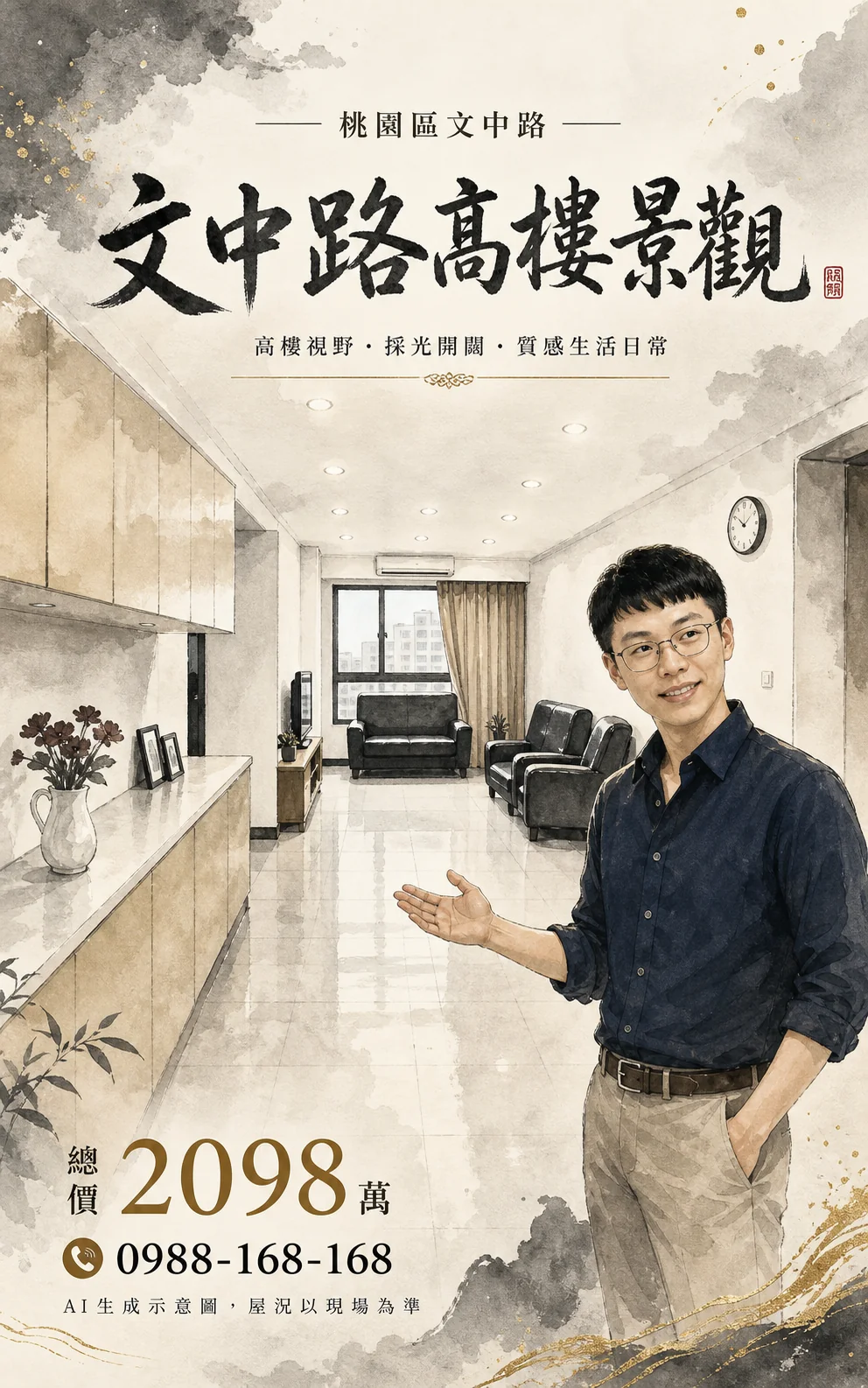 同一物件・新中式水墨風（AI 生成示意）